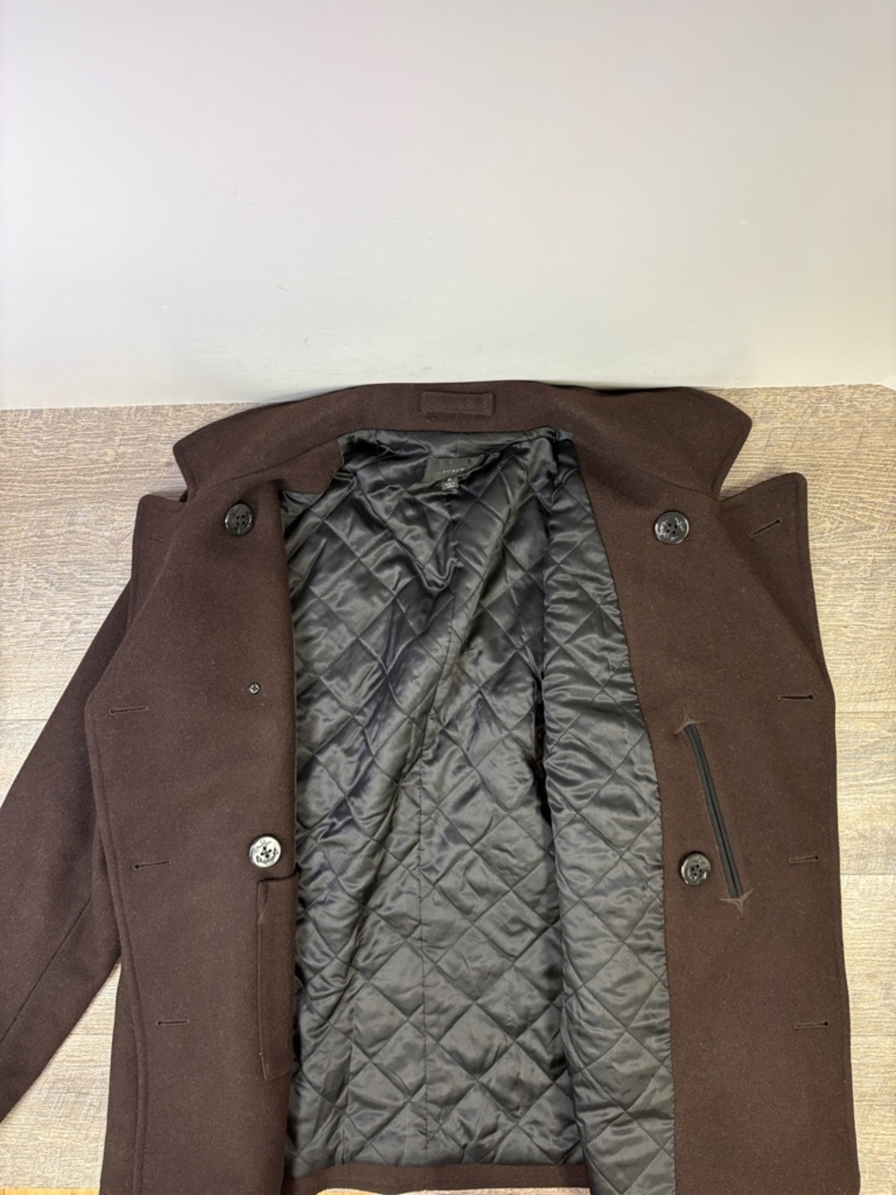 J.Crew Wool Blend Peacoat Brown PrimaLoft Double Breasted Coat Men’s Medium - Picture 7 of 14
